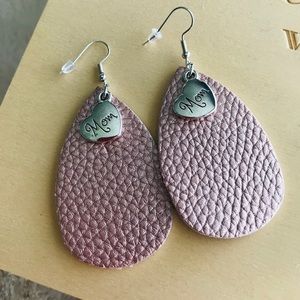 Leather “mom” earring with silver charm